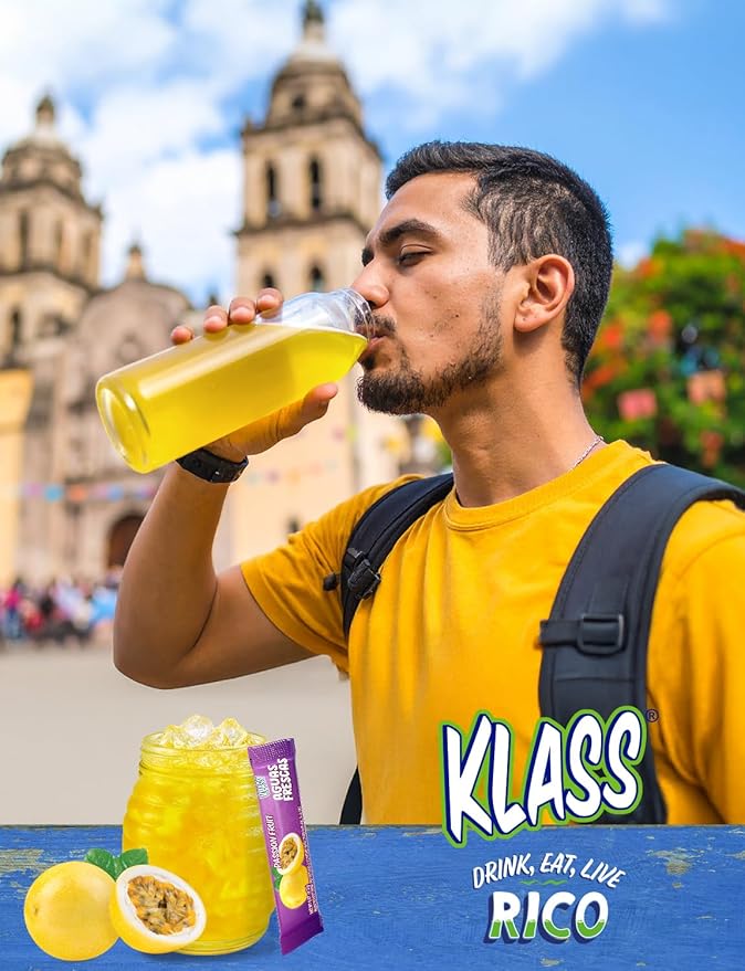 Klass Aguas Frescas, Powdered Drink Mix Variety Pack, 40 Singles Zero Sugar & Caffeine-Free Powder Packets, Water Drink Mix, Flavor: Passionfruit - 5 Calories Per Packet & Natural Flavors