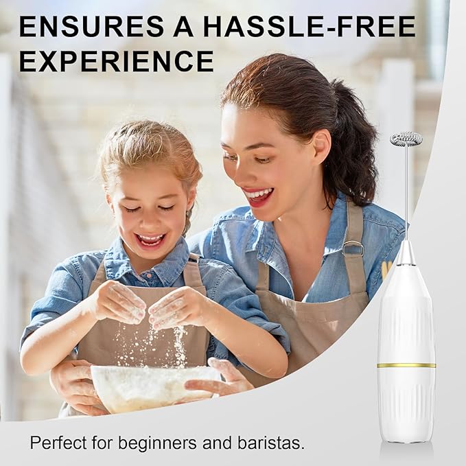 2 Pack Easy Clean Milk Frother Wand (White) | Detachable Whisk, One-Touch, Superior Frothing | Coffee, Latte, Matcha, Gift Idea