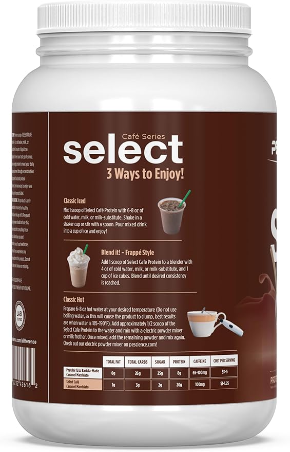 PEScience Select Cafe Protein Coffee Flavored Powder, 100mg Caffeine, 20g Iced Protein Coffee Powder or Creamer - Iced Mocha, 20 Servings