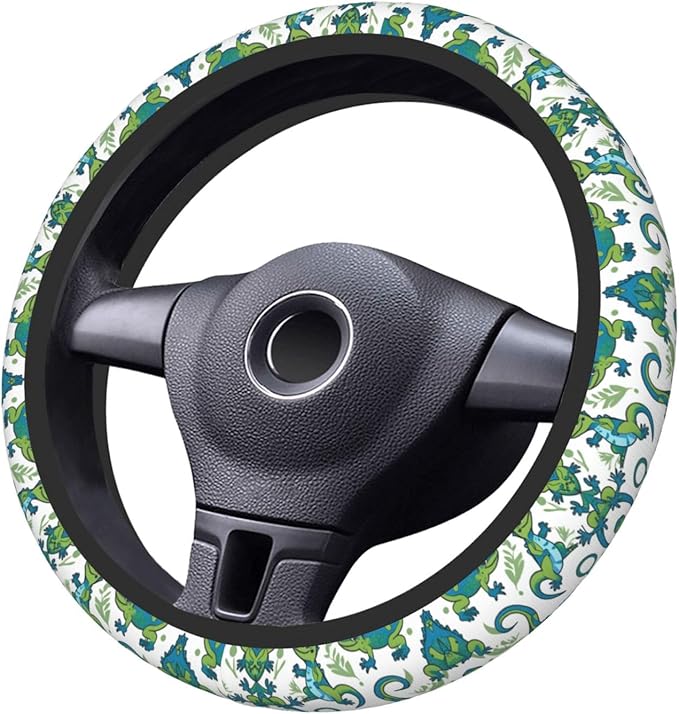 Cute Lizards Car Steering Wheel Cover, 15 Inch Steering Wheel Cover Stylish Decor for Most Cars