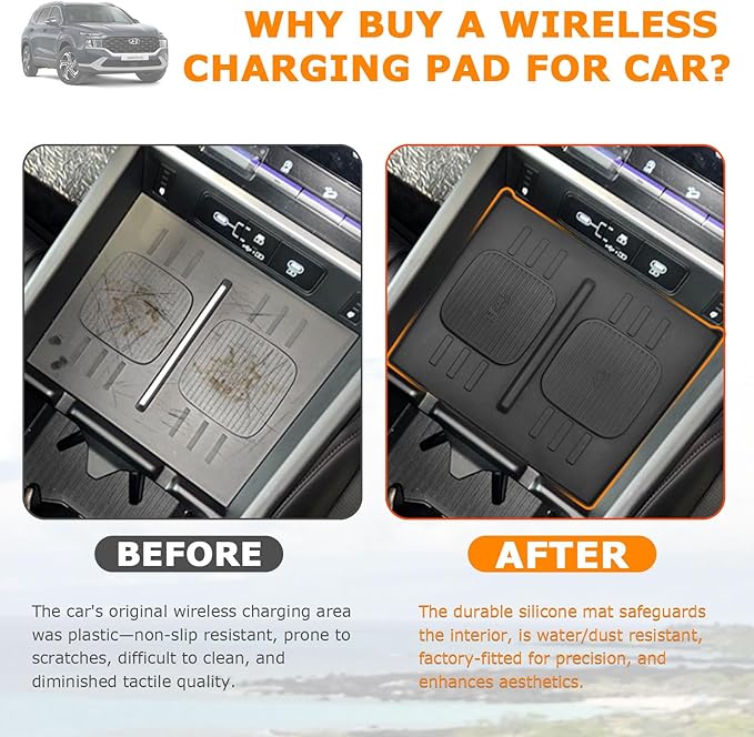 Wireless Charger Mat Center Console Non-Slip Fit Hyundai Santa Fe 2024 2025 2026 Car Accessories Wireless Charging Protective Pad Phone Charge Area Protection Heat Insulating Silicone Material