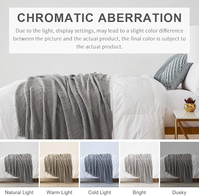 BOURINA Light Grey Throw Blanket 60x80 Inches Throw Textured Solid Soft Sofa Throw Couch Knitted Decorative Blanket