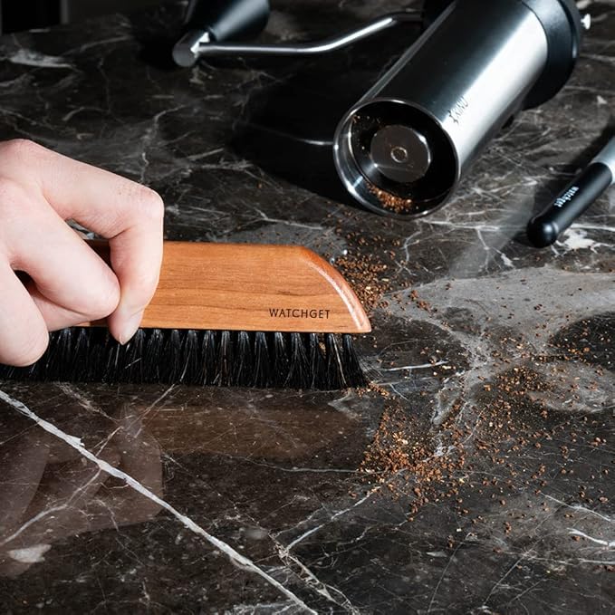 watchget Coffee Grinder Cleaning Brush, Wood Handle Espresso Brush Cleaner, Espresso Machine Cleaning Brush, Barista Brush for Countertop, Natural Bristle Coffee Bar Brush, Coffee Cleaning Tool
