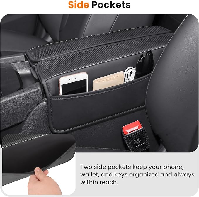 Center Console Armrest Cover for Nissan Rogue 2021-2026, Middle Console Pad Lid Cover Protector Elbow Arm Rest with Side Pockets, Rogue Interior Accessories, PU Leather (Carbon Fiber Pattern)