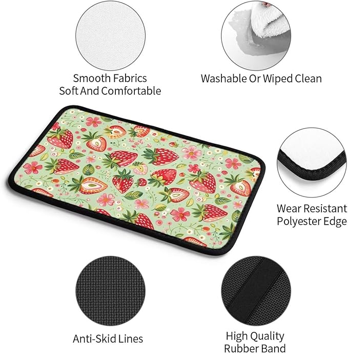 Car Center Console Cushion Pad Strawberry Cute Red Waterproof Armrest Seat Box Cover Protector Sage Green Cars Decor Accessories Fit for Most Cars Sedans Vans Truck Vehicles, SUV