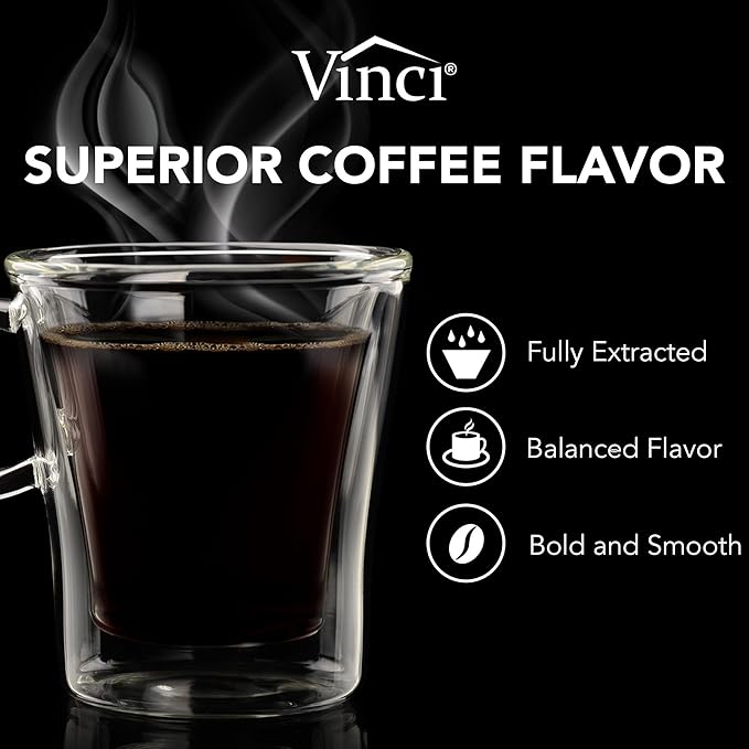 VINCI RDT Elite Spinning Sprayhead Coffee Maker | 12-Cup Programmable Coffee Brewer with Bloom Feature and Rotary Dispersion Technology | Black and Stainless Steel | Auto Shut-Off