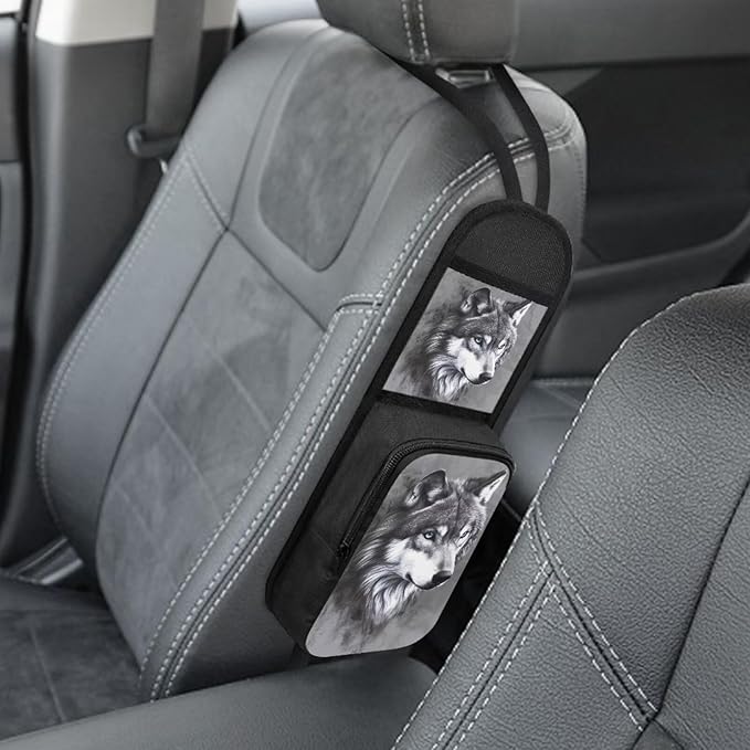 Grey Wolf Car Seat Storage Bag Universal Car Seat Back Side Hanging Bag, Car Multi-Pocket Seat Side Organizer, Can Hold Mobile Phone, Wallet, Glasses
