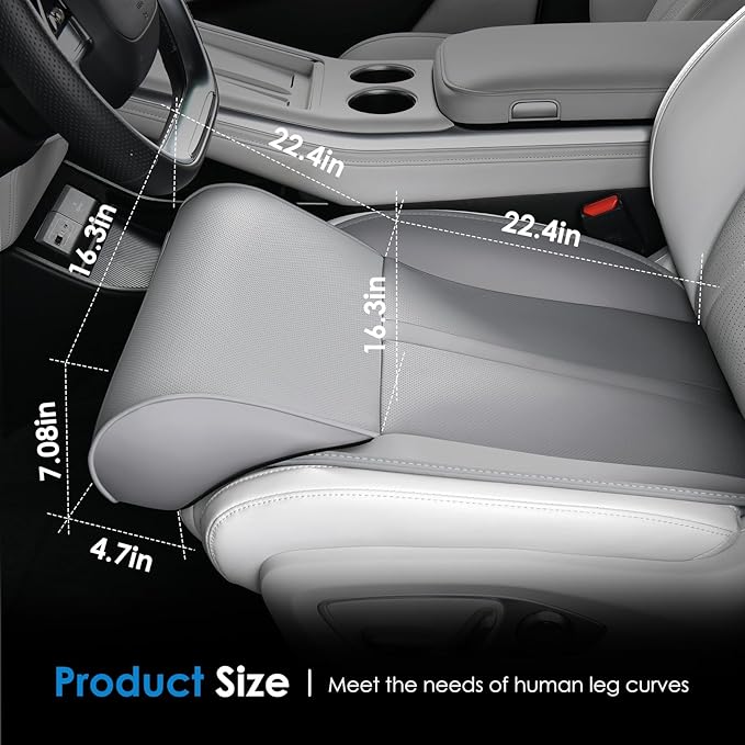 FLORICH Car Seat Extender Leg Support Cushion for Driver Seats Office Chair, Leather Memory Foam Widened seat Cushion for Long Drivers Universal Car Seat Cushion Legs Rest Pads-Grey