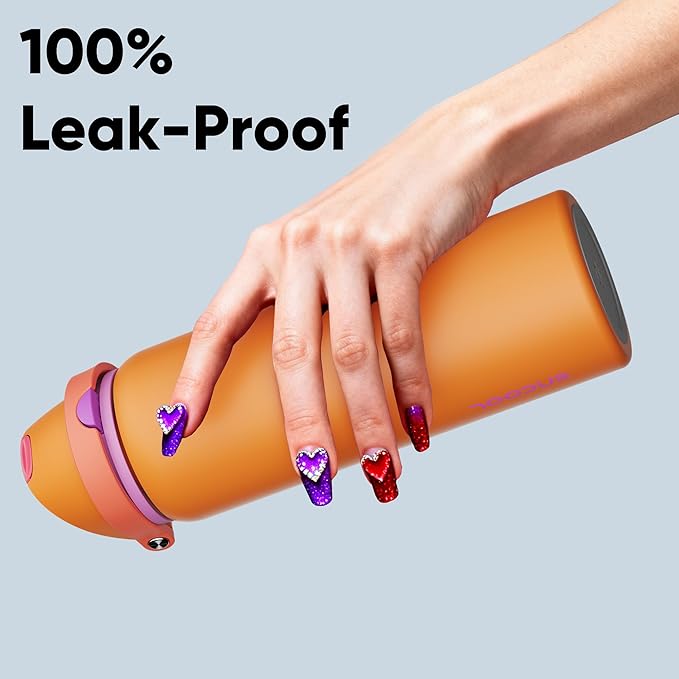 Insulated Water Bottle with Straw - Encool Stainless Steel Water Bottle with Push Button Lid, Leak-Proof & BPA-Free, Keeps Cold for 24 Hours for Sports, Travel, Gym (32 oz, Tiger Eye)
