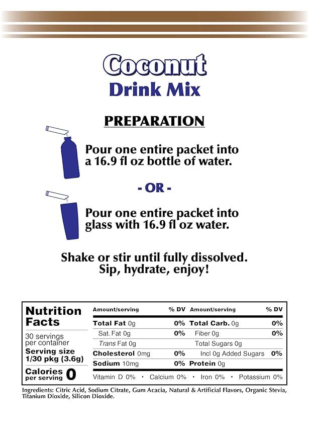 GramZero 2GO Sticks - Coconut, Zero Calorie Sugar Free Drink Mix, Stevia Sweetened, Great For Nutrition Club Loaded Tea To Go Kits