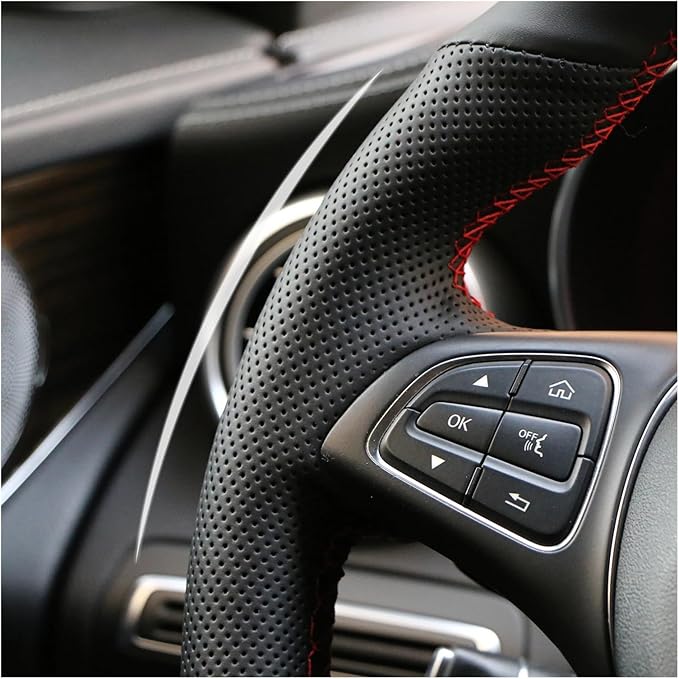 Custom Microfiber Leather Steering Wheel Cover fit for 1998-2005 206, 206 SW, 206 CC - Slip-On Design(A-Grey thread)