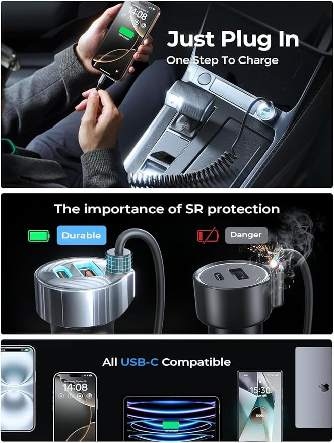 LISEN 65W iPhone 17 Pro Max Car Charger USB C Fast Charging,Super Fast iPhone 16/17 Pro Car Charger Type C Adapter Fit iPhone 17 Air ProMax Plus/16/15,Pixel 10, Samsung Galaxy S25/24,Android,Sliver
