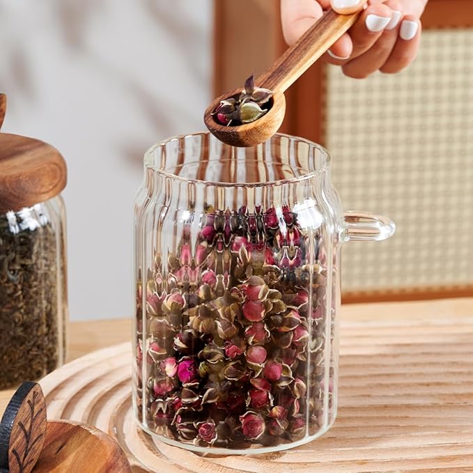 ANSQU Glass Jar with Wooden Lid and Spoon, 20.3oz Glass Food Storage Containers Coffee Jar Coffee Grounds Container, Coffee Canister holds up to 7.4oz Coffee Beans