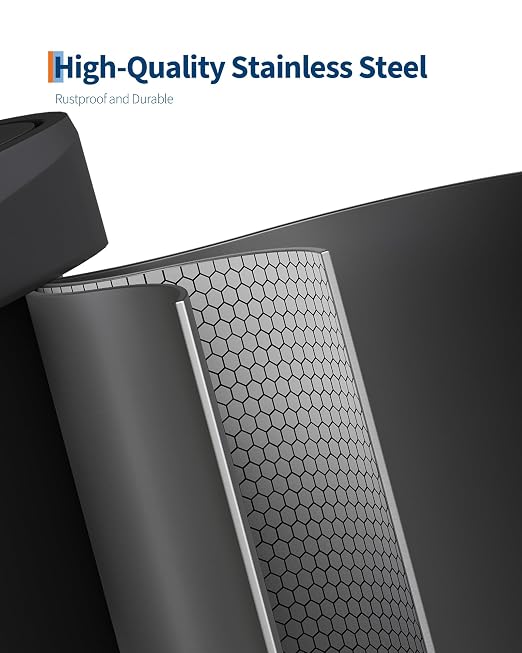 Garvee 16 gal / 60 L Metal Trash Can with Lid, Large Garbage Can for Kitchen, Rustproof Step-on Kitchen Metal Trash Bin with Liner Rim, Rear Handle, Soft Close Plastic Lid, Black