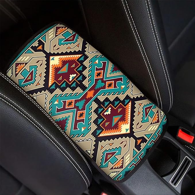 GLENLCWE Retro Style Boho Aztec Print Car Armrest Cover Seat Box Cover Auto Center Console Pad Protector Universal Fit