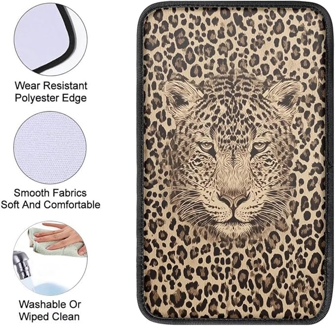 Leopard Print Armrest Cover Pad for Car Scratch Proof Decorative Vehicle Center Console Armrest Cover Pad Suitable for Most Vehicle Truck SUV Sedan