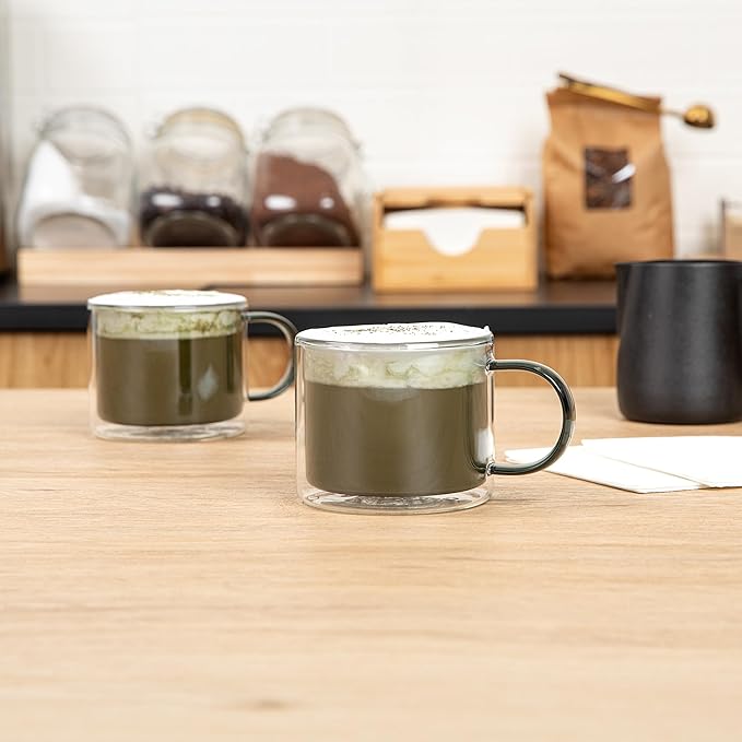 Restaurantware Coffee Cups 12 Pack of 11 oz Double Wall Glass Insulated Coffee Cup Borosilicate Mug Thermal Shock Resistant Handle Modern Design