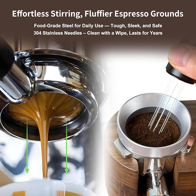 51mm Espresso Accessories Kit Fits Delonghi 51mm Espresso Machines and Portafilters, Espresso Tamper Kit with Dual Head Tamper & Distributor, WDT Tool, Dosing Funnel, Puck Screen, Filter Papers