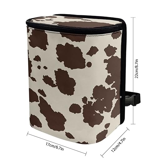Brown Cow Car Trash Can with Lid Collapsible Reusable Waterproof Car Garage Bag, Cow Print Automotive Garbage Can, Car Accessories Interior Car Organizer with Adjustable Straps