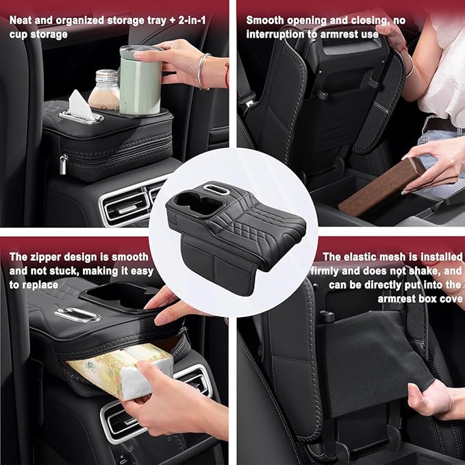 Car Armrest Storage Box for Ram ProMaster City 2015–2025 2020 2021 2022 2023 2024, Non Slip Center Console Organizer, Leather Armrest Cushion, Multifunctional Ergonomic Elbow Support Pad