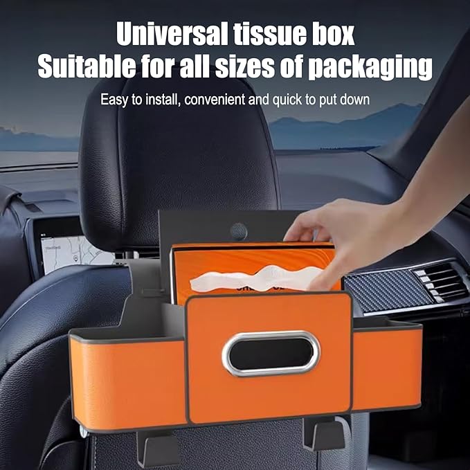 Car Back Seat Organizer with Hooks & Tissue Dispenser – Faux Leather Storage Box with Cup Holders, Multi-Compartment for Sunglasses & Chargers, Compatible with Most Seat Brown 2pcs