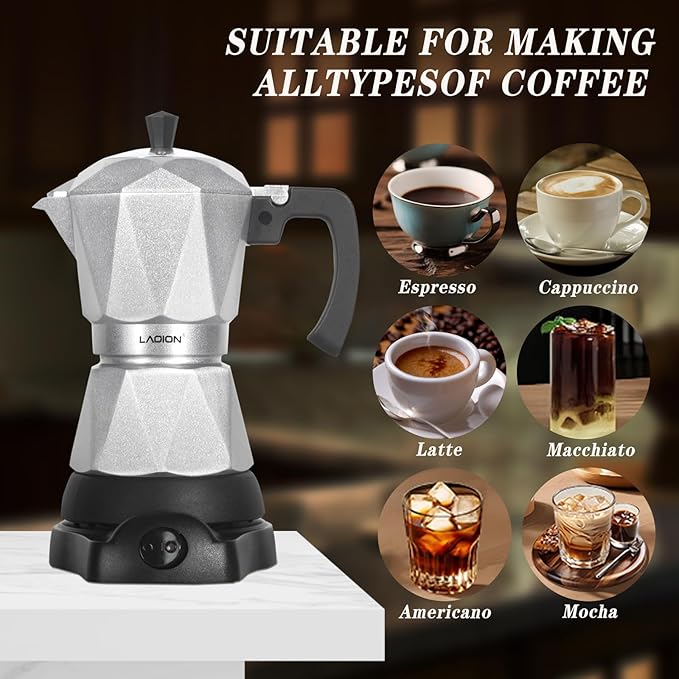 Single Serve Coffee Maker for K Cup & Ground Coffee, Electric Espresso Coffee Maker, Portable Cafeteras Electricas Modernas, Electric Moka Pot with Detachable Base & Overheat Protection (150ml)