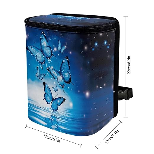 Blue Butterfly Car Trash Can Leak Proof Hanging Garbage Bin for Back Seat Easy to Install Vehicle Trash Can Hanging Fashion Auto Interior Universal Fit Truck Automotive Most Cars