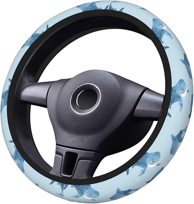 Blue Shark Steering Wheel Cover for Women Men Girls, Car Accessories Decor Thickened Anti-Slip Auto Steering Wheel Covers Protector Universal Fit 15 Inch for Cars, Truck, SUV