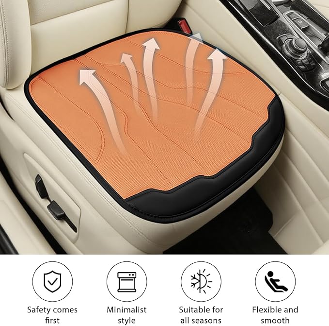 Car Seat Cushion Pad, Comfortable Foam Non-Slip Vehicle Front Seat Bottom Protector for Back Pain Relief, Breathable Automotive Chair Covers, Universal for SUV RV Truck (Orange)