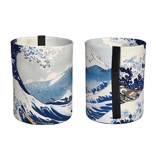Japanese Blue White Wave Car Trash Can Garbage Cans Foldable,Cute Hanging Car Organizer and Storage Bag Leak Proof, Auto Back Seat Trash Bin Universal for Truck, SUV, Outdoor Travel