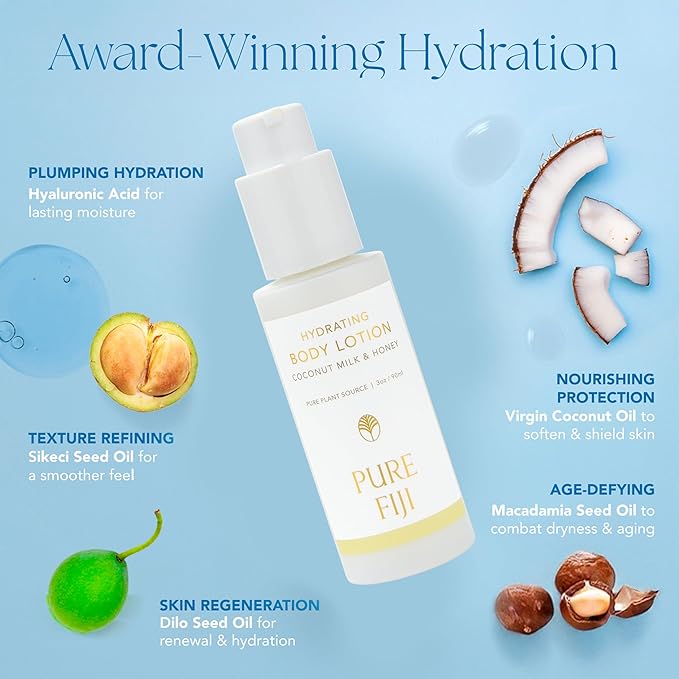 PURE FIJI Hydrating Body Lotion Travel Size, Coconut Milk & Honey (3oz/90ml)