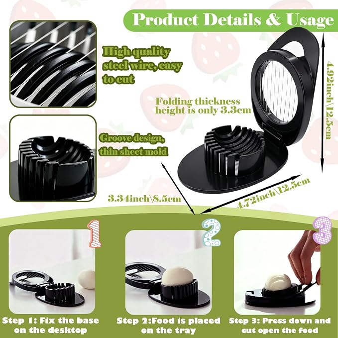 FANTEXY Egg Slicer for Hard Boiled Eggs - Multipurpose Egg Cutter with Stainless Steel Wires, Boiled Eggs Slicer for Strawberries, Bananas, Kiwi Fruit, Soft Cheese, Easy to Clean and Store