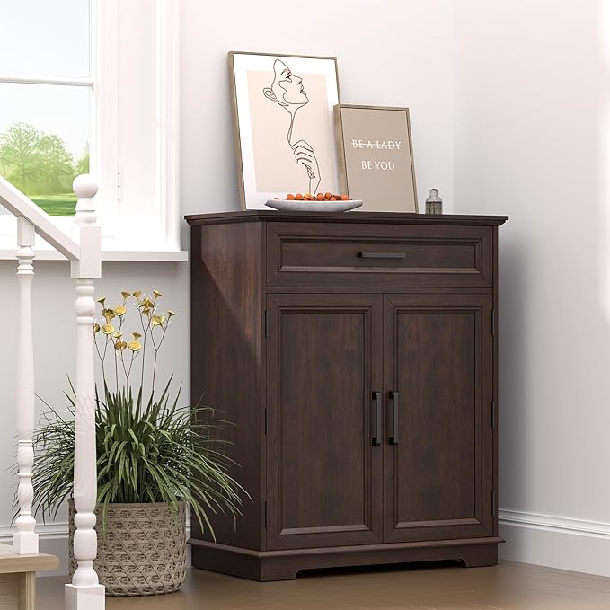 Kitchen Storage Cabinet with Drawer, Buffet Cabinet with Storable Door, Modern Floor Sideboard, for Living Room, Entryway,Cherry