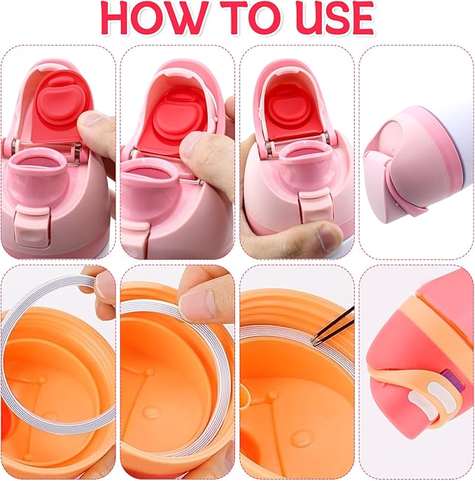 4 Sets Replacement Stopper and Ring Compatible with Owala FreeSip 24oz 32oz,Water Bottle Top Gasket Lid for Owala 16/19/24/32/40oz Seal Bottle Mouth Cap Stopper Silicone Parts Accessories（Red）