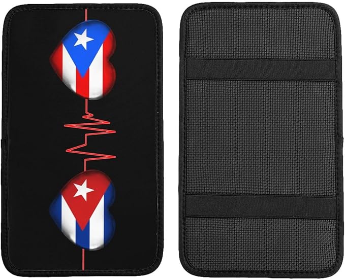 Auto Center Console Pad Puerto Rico Porto Rico Puerto Rican and Cuba Cuban Flag Be of one Mind Car Armrest Cover Armrest Seat Handrail Box Cover Cushion Universal Decoration Protector Accessories