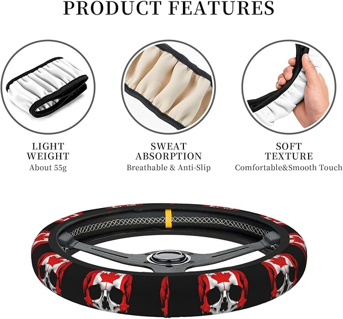 Neoprene Steering Wheel Cover Canadian Flag Skull Car Steering Wheel Cover Universal Fit for Most Cars