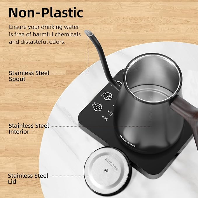 Panana Electrick Kettle, Gooseneck Electric Kettle Temperature Control with LCD Display, Pour Over Coffee Tea Kettle, Fast Heating, Overheat Protection, Memory Function,0.8L