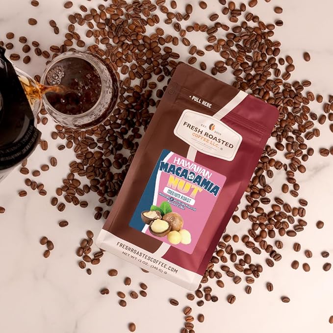 Fresh Roasted Coffee, Hawaiian Macadamia Nut Flavored Coffee, 12 oz, Medium Roast, Kosher, Ground