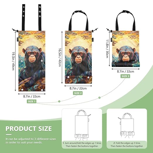 ALAZA Hanging Car Trash Bags Garbage Bag Trash Can for Back Seat Small Chimpanzee Gorilla 2 Washable Storage Bag Retractable 2 Pack