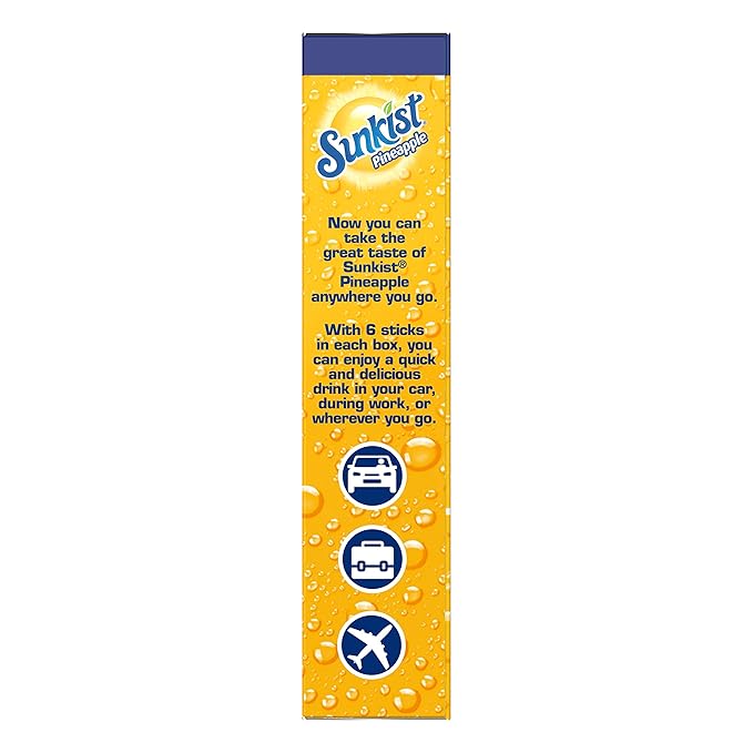 Sunkist Singles-To-Go Drink Mix, Pineapple, Non-Carbonated, Low-Calorie, Zero Sugar, 6 CT in each box (Pack of 6)