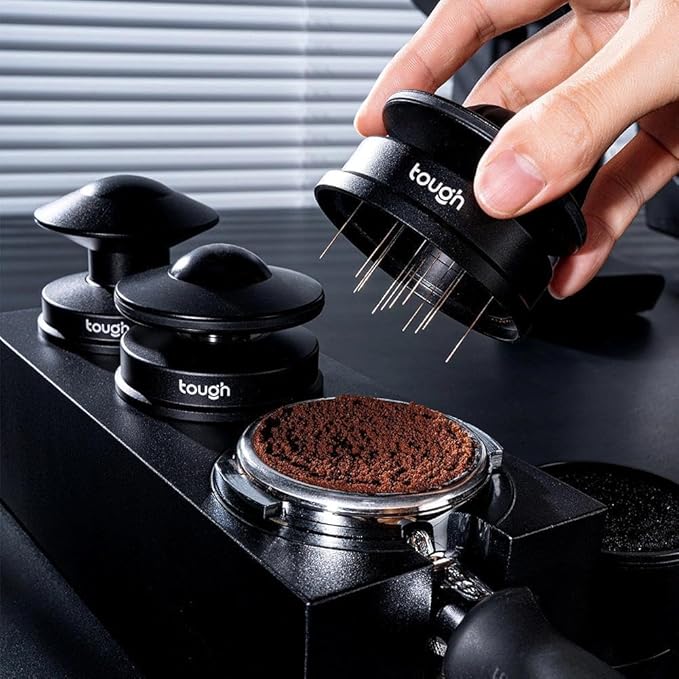 Espresso WDT Tool 58mm, Espresso Distribution Tools with Solid Anti-slip Storage Base for Barista, Equipped with 12 Height-Adjustable Needles Stirrer, Black