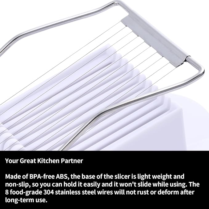 2 Pack Luncheon Meat Slicer, Egg Slicers,Strawberry Slicer,Stainless Steel Wire, Cuts 10 Slices for Eggs, Hams, Avocados, Bananas, Onions, Soft Food and Fruits (White)