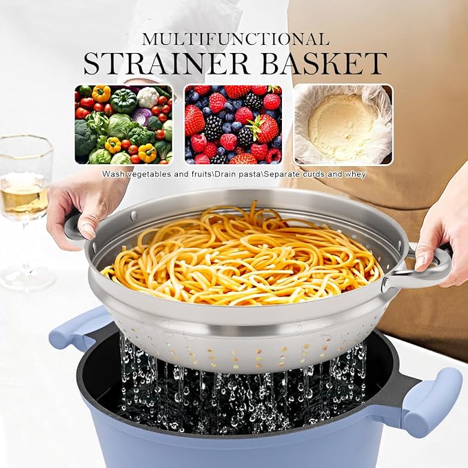 7 QT Steamer Pot for Cooking, Large Steaming Pot with Lid, Nonstick Cooking Pot with Vegetable & Dumpling Steamer Basket, Big Food Steamer Cookware, Induction Compatible, PFOA Free