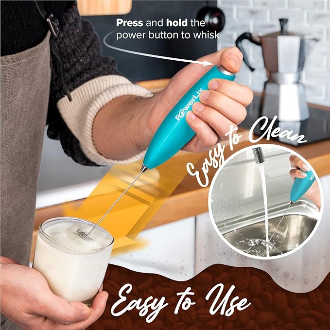 PowerLix Milk Frother Handheld Battery Operated Electric Whisk Beater Foam Maker For Coffee, Latte, Cappuccino, Hot Chocolate, Durable Mini Drink Mixer With Stainless Steel Stand Included-SB