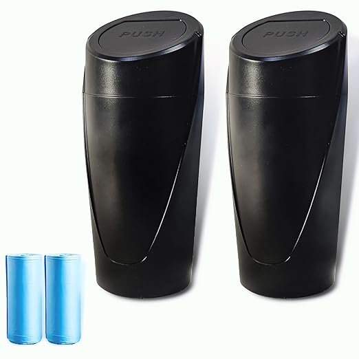 Car Trash Can Bin with Lid - 2 Packs CarTrash Bin-Car Trash Can Cup Holder-Mini Trash Garbage Can with 30pcs Small Trash Bags-Car Organizer Storage for Front Back Seat Accessories (Black)