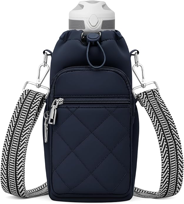 Water Bottle Carrier Bag with Strap, Water Bottle Purse with Phone Pocket 40oz for Walking Hiking