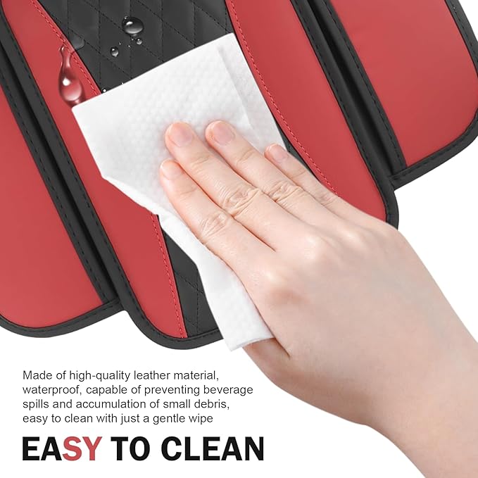 Car Center Console Cover, Upgraded Patchwork Leather Arm Rest Cover with Side Storage Pockets, Comfortable Auto Armrest Protector Cushion, Universal Middle Console Pad for SUV, Sedan (Red)