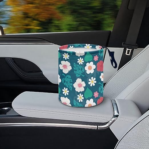 Tropical Daisy Car Trash Bin Universal Front Back Seat Garbage Bags for Car, Office, Home, Travel Camping Accessories, Potable Car Rubbish Bin, Easy to Install