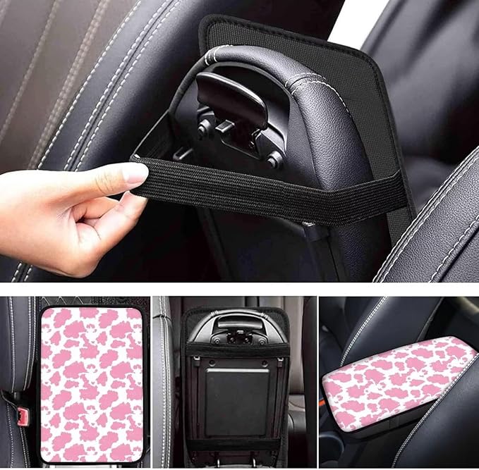 Mintutlipy Pink Cow Car Center Console Cover Car Storage Box Mat Anti-Scratch Armrest Cushion Protector for Dogs Pets