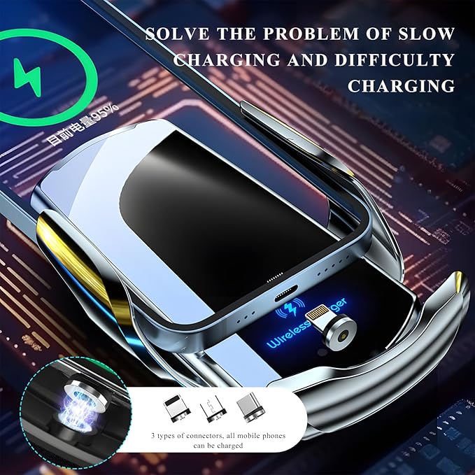 Sun Walker Wireless Car Charger Mount, Electric Induction 15W Fast Charging Bracket Air Vent Phone Holder, Auto-Clamping Wireless Charger Vent Mount Compatible with Most Smartphones (Silver)